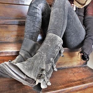 distressed // beat up leather spats